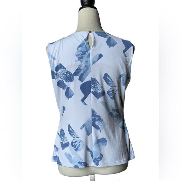 Calvin Klein White and Blue Sleeveless Blouse w/Keyhole on the Neck (Med) - Picture 2 of 10